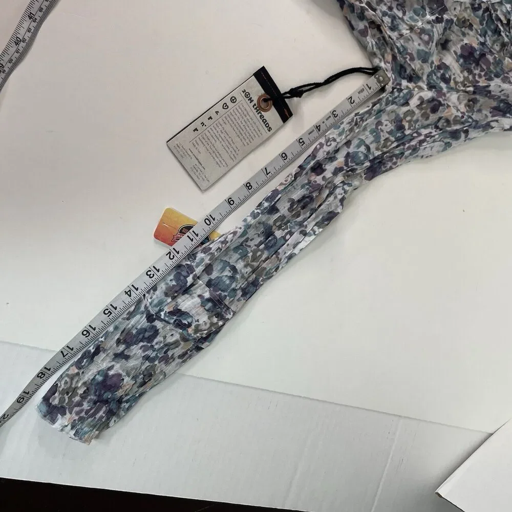 New 2OH Threads Blouse Top, Large, Purple And Grey Floral, 2W39004, Button Up - Picture 8 of 8